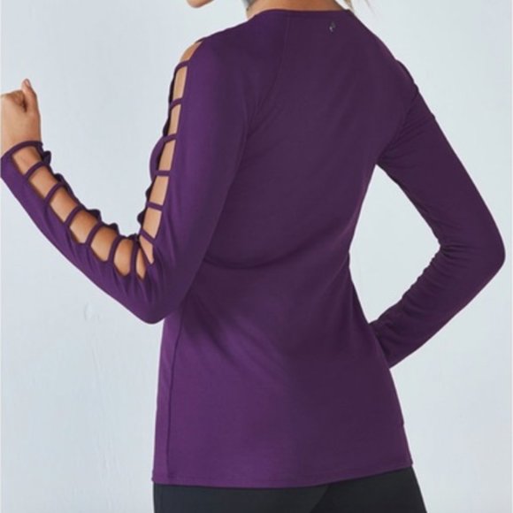 NWOT Fabletics Evangeline Top w Open-Lattice Sleeves, Pure Purple, Medium - Picture 2 of 5